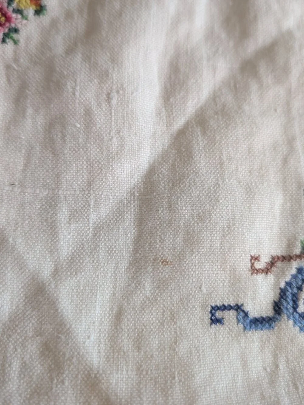 VTG Set of 5 Cross Stitch Linen Placemats Floral Embroidered Cream Cottagecore